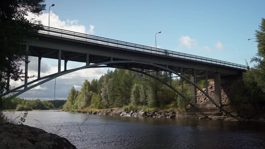 Historic Keskikoski steel bridge over Kymijoki river in Kouvola Finland