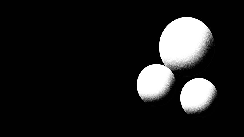 Three white spheres of varying sizes on black background