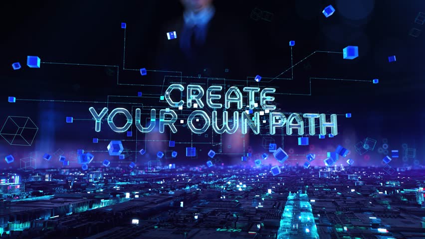 Create Your Own Path- businessman working with virtual reality at office.