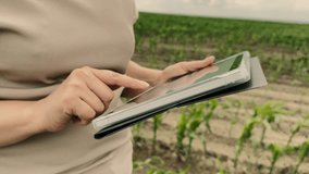 agriculture, farmer working corn field digital tablet, Agriculture innovation, Eco-friendly farming practices, Tablet in rural environment, Sustainable farming methods, Digital transformation in - Powered by Shutterstock - Get 15% off with code: PIKWIZARD15