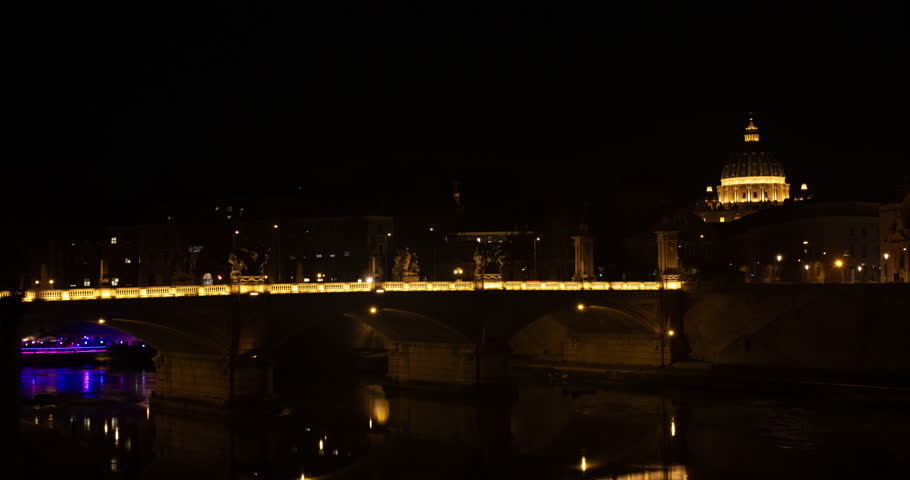 City of Rome and Vatican City in the Night Timelapse