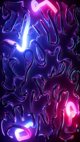 looped 3d animation, abstract background of pink blue neon lights slowly sliding inside the tangled wavy tubes
