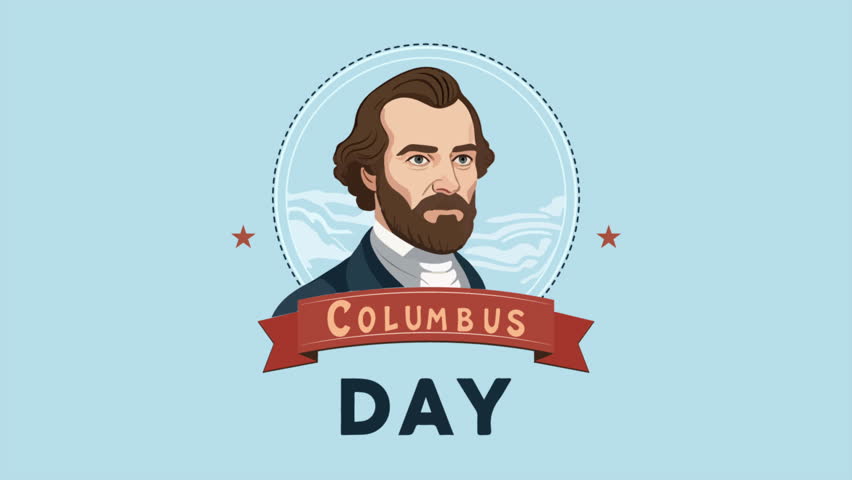 Columbus day portrait, art video illustration.