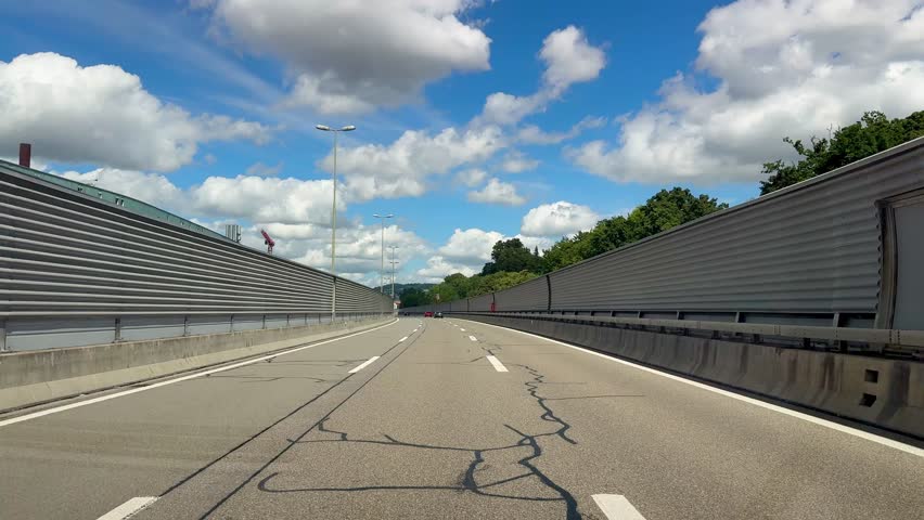 Zurich, Switzerland - August 29, 2025: Motorway entrance ramp from Chur to the city of Zurich near Brunau. This location is typically known for heavy traffic and long wait times.