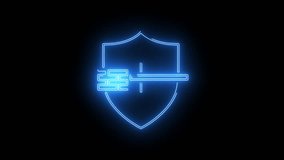 Neon glowing shield icon representing cybersecurity, digital protection, and online data safety - Powered by Shutterstock - Get 15% off with code: PIKWIZARD15