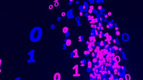 Dynamic 3D animation of glowing binary digits streaming along subtle lines, forming an abstract visualization of data flow. Blue and pink numbers symbolize information transfer, digital communication, - Powered by Shutterstock - Get 15% off with code: PIKWIZARD15