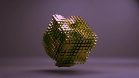 Dynamic golden cube, formed from many small, metallic blocks, shimmers and transforms in a continuous loop. Ideal for technology, data visualization, or abstract concepts. - Powered by Shutterstock - Get 15% off with code: PIKWIZARD15