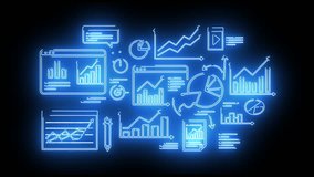 Neon glowing icons of financial growth, analytics, and stock market business report - Powered by Shutterstock - Get 15% off with code: PIKWIZARD15