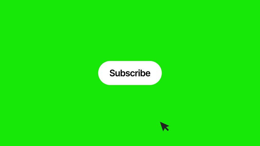 A button with the word subscribe on it with a mouse pointer on a green screen background element