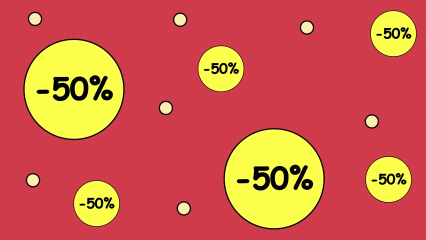 50 percent discount, business, trade. Dynamic advertising background seamless 4k video design background motion pop art