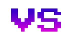 Pixel-style ‘VS’ text in a purple gradient, gently rotating and shaking. Includes white, black, and green screen backgrounds. Ideal for retro 8-bit games, online ads, and digital design. - Powered by Shutterstock - Get 15% off with code: PIKWIZARD15