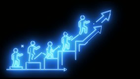 Glowing neon career ladder with teamwork success strategy diagram - Powered by Shutterstock - Get 15% off with code: PIKWIZARD15
