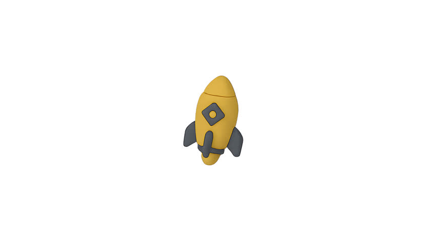 Yellow cartoon rocket ship with gray fins on white background, perfect for kids design projects or illustrations related to space.