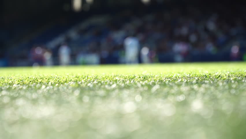 Green beautiful football grass, fresh soccer field turf, close up of green lawn, natural football pitch grass, vibrant soccer ground surface, healthy green grass on stadium field