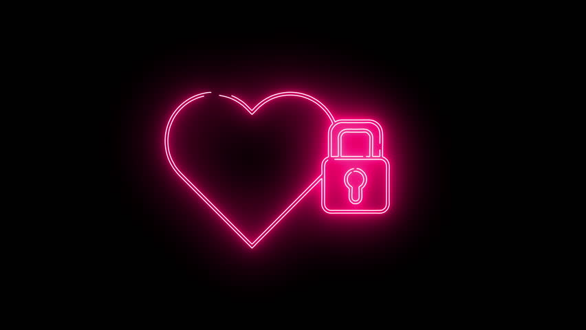love icon and padlock icon with neon effect