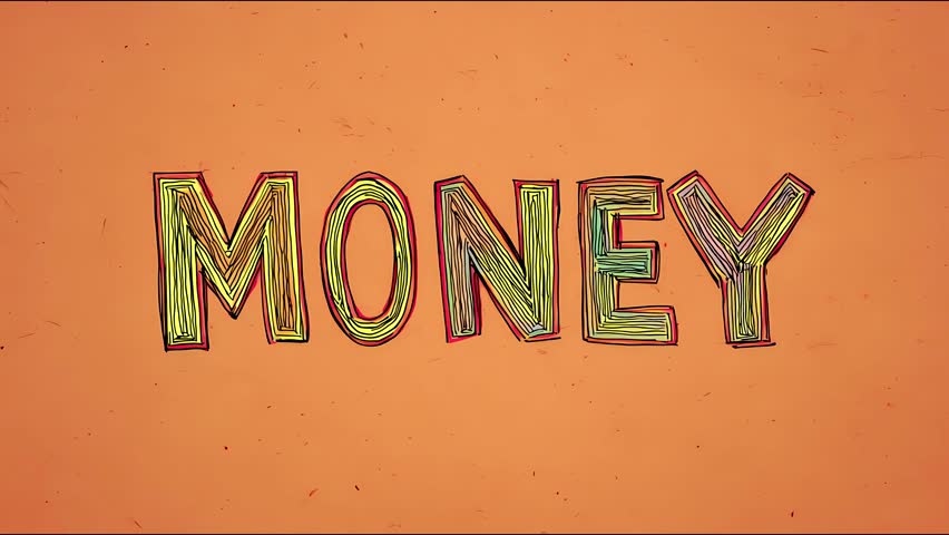 Vibrant handdrawn money animation in looping stopmotion style