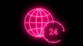 24 hour icon and globe icon with neon effect - Powered by Shutterstock - Get 15% off with code: PIKWIZARD15
