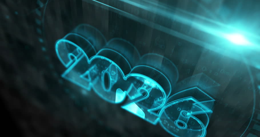 2026 year symbol digital concept. Cyber technology and computer background abstract 3d. Seamless and loopable.