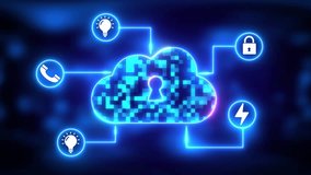 "Secured Digital Cloud Animation Featuring Encrypted Storage, Lightning Energy, Innovation Icons, and Advanced Pixelated Key Access in Cybersecurity System" - Powered by Shutterstock - Get 15% off with code: PIKWIZARD15