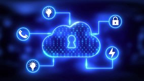 "Futuristic Cloud Security Animation: Digital Encryption, Data Protection, Secure Cloud Computing, Cybersecurity Network, Technology Innovation, Binary Data Transmission" - Powered by Shutterstock - Get 15% off with code: PIKWIZARD15