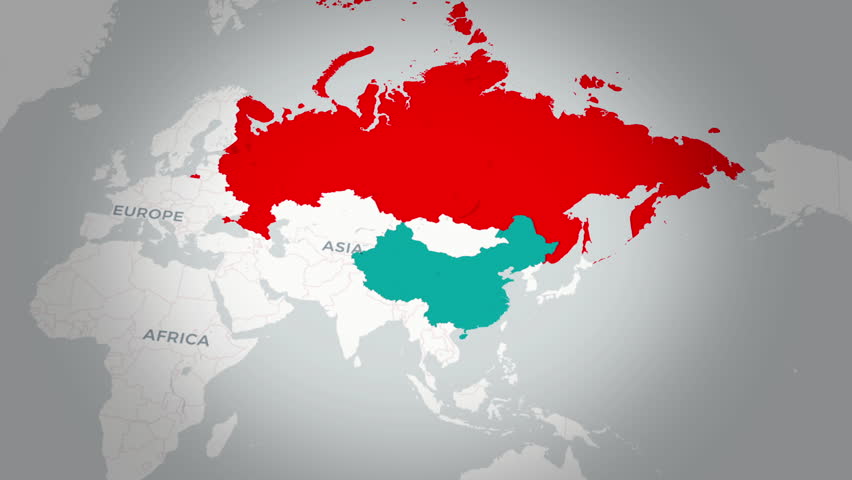 China Russia Map Animation – Political Borders Geographic Overview Asia Visualization.