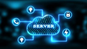 A central cloud icon filled with binary code, labeled SERVER, is connected to icons representing security, communication, power, and growth in a digital network. Clear details and vibrant colors en... - Powered by Shutterstock - Get 15% off with code: PIKWIZARD15