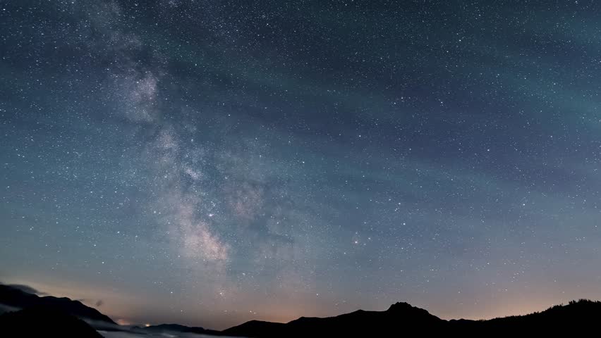Milky Way Galaxy Time Lapse Above Mountains in Starry Night Sky