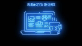 Blue neon icons of remote work technology on black background - Powered by Shutterstock - Get 15% off with code: PIKWIZARD15