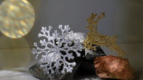 Christmas and New Year minimal scene with snowflake, golden deer, sunlight flares , Christmas luxury decorations  - Powered by Shutterstock - Get 15% off with code: PIKWIZARD15