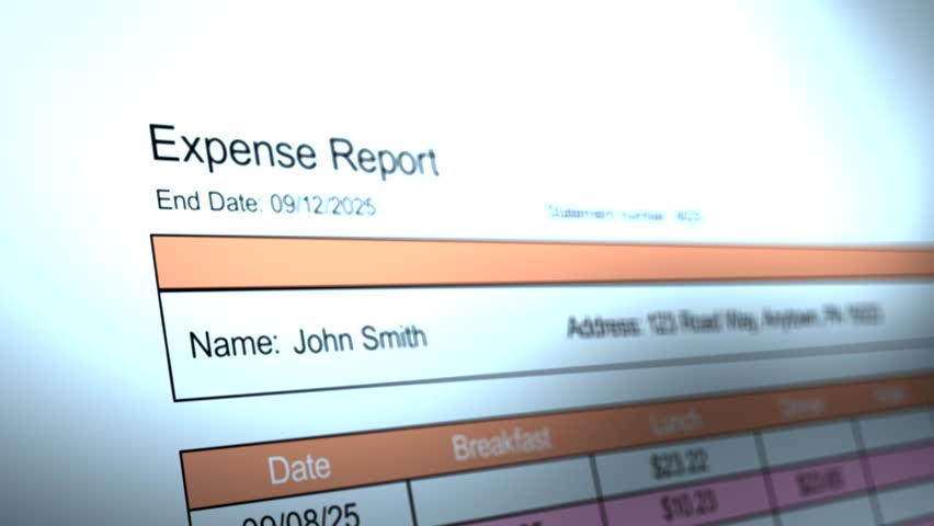 Generic Expense Report from a Business or Corporation - Angle 3