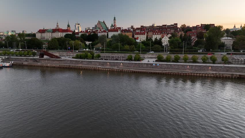 Vistula River Promenade and Royal Castle in Warsaw, Poland, August 2025