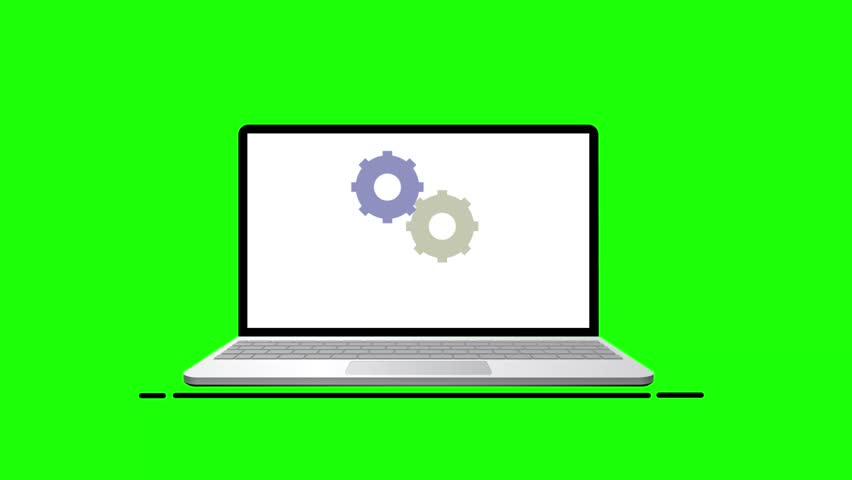 Clean 2D animation of a laptop with a green screen background. Perfect for video intros, presentations, e-books, tutorials, or digital marketing projects. Easy to customize and use in motion graphics 