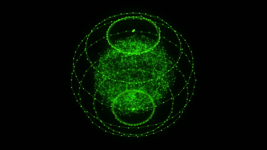 Green sphere consisting of points and lines. Modern wireframe elements. Technology grid sphere. 3d rendering.