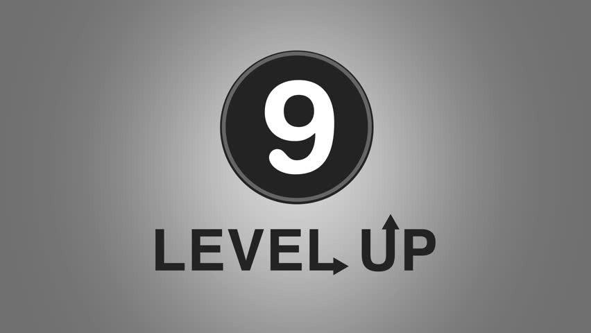 Level UP animation with number counter. Level up text with circle counter animation. Neon level up sign and upper Level
