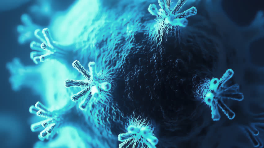 Futuristic 3D animation of virus cell with glowing DNA helix in blue background, symbolizing science, genetics, infection, and biotechnology research. - Powered by Shutterstock - Get 15% off with code: PIKWIZARD15