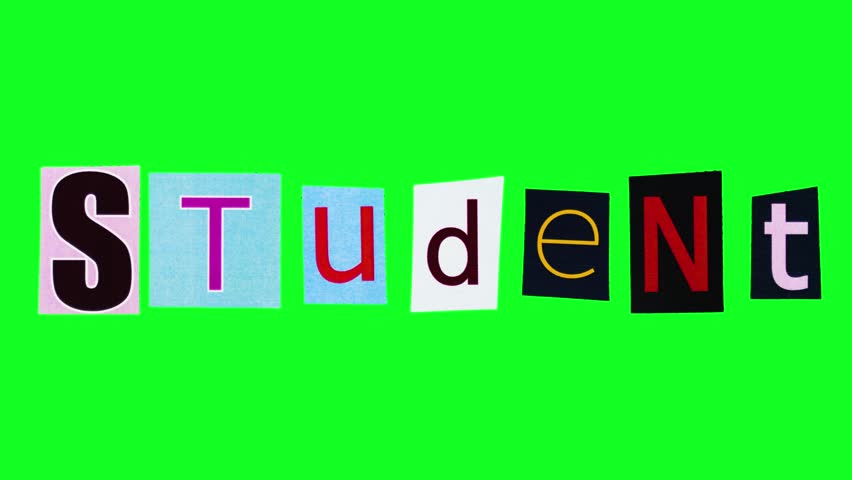 Student word on green screen background made from pieces of paper crumpling and unwrapping in loop stop motion animation. Headline about pupil on chroma key with moving elements. Making promo theme