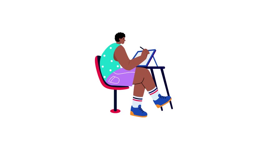 A flat style animated illustration showing a person playing vr 
