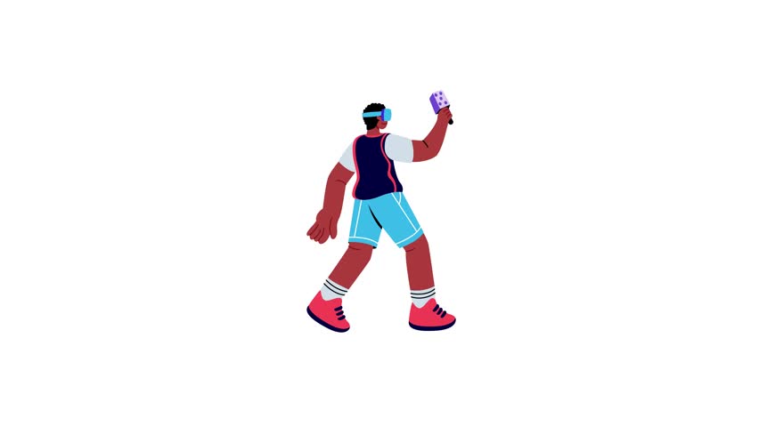 A flat style animated illustration showing a person playing vr 