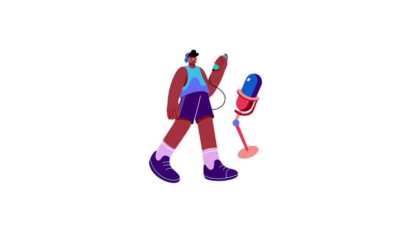 A flat style animated illustration showing a person playing vr 