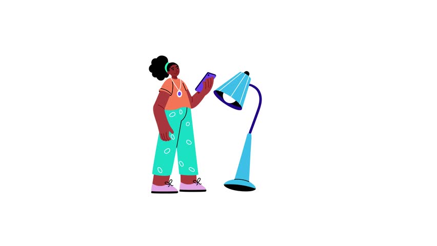 A flat style animated illustration showing a person playing vr 
