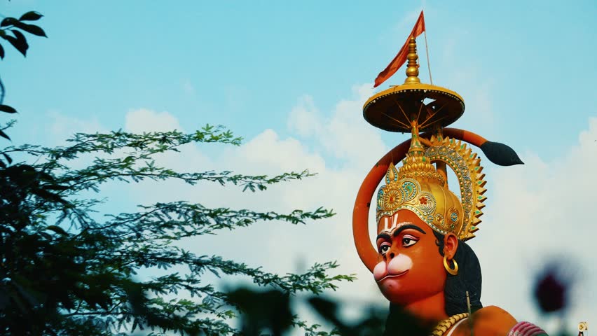 Cinematic Closeup of Hanuman Ji Idol with Divine Expression Karol Bagh Temple Delhi
