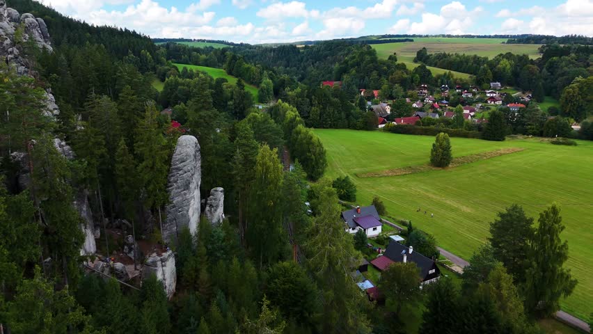 Adrspach Rocks Teplice Mountains view from above drone flight
