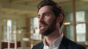 Caucasian businessman smiling middle-aged business man guy conversation in office professional worker male happy carefree friendly laughing talking with colleague emotional joke have fun talk dialogue - Powered by Shutterstock - Get 15% off with code: PIKWIZARD15