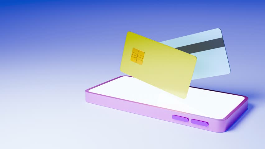 E Wallet Application on Smartphone with Virtual Credit Card and Money Coins 3D Rendering
