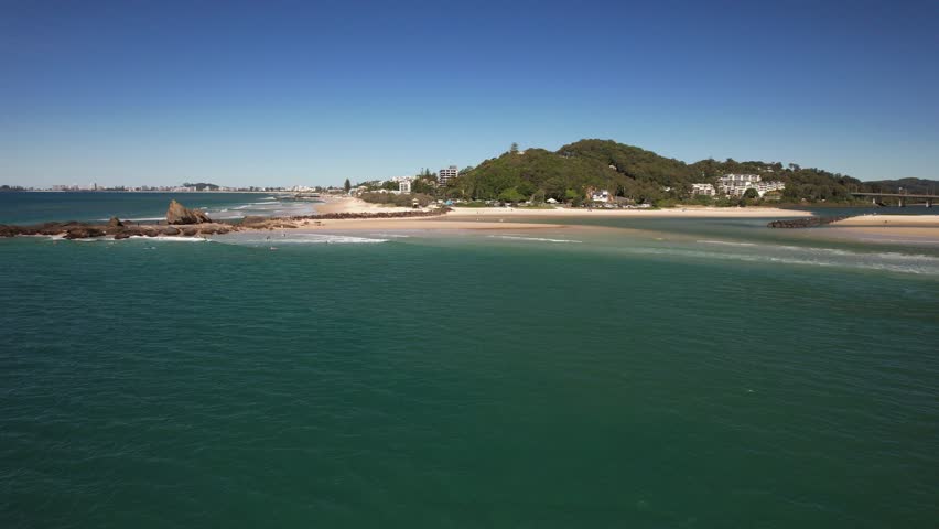 Currumbin Alley Beach And Park In Currumbin, Queensland, Australia. Aerial Wide Shot