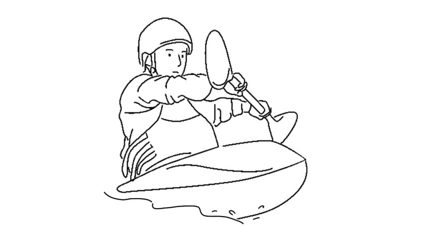 line art animation of kayaker doing extreme rafting on wave
