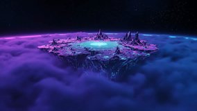 Futuristic Sci-Fi Floating Island Above Neon Clouds with Starry Sky, Cyberpunk Fantasy Landscape, Surreal Outer Space View, Futuristic Technology Environment, Alien Terrain, Digital Art - Powered by Shutterstock - Get 15% off with code: PIKWIZARD15