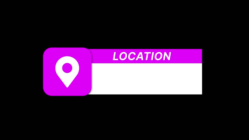 Location Lower Third Animation with Pin Icon on black background	