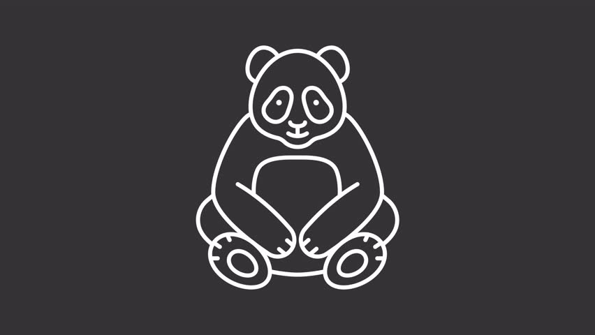 Animated cute panda white line icon. Traditional Chinese animal animation. Endangered species. Adorable bear sitting. Culture of China. Isolated element on dark background. Alpha transparent video