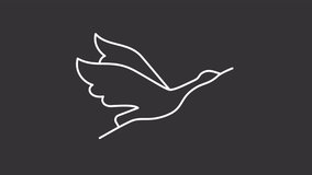 Animated flying crane white line icon. Noble bird symbol of China animation. Double ninth festival. Immortality, longevity idea. Isolated element on dark background. Alpha transparent video - Powered by Shutterstock - Get 15% off with code: PIKWIZARD15